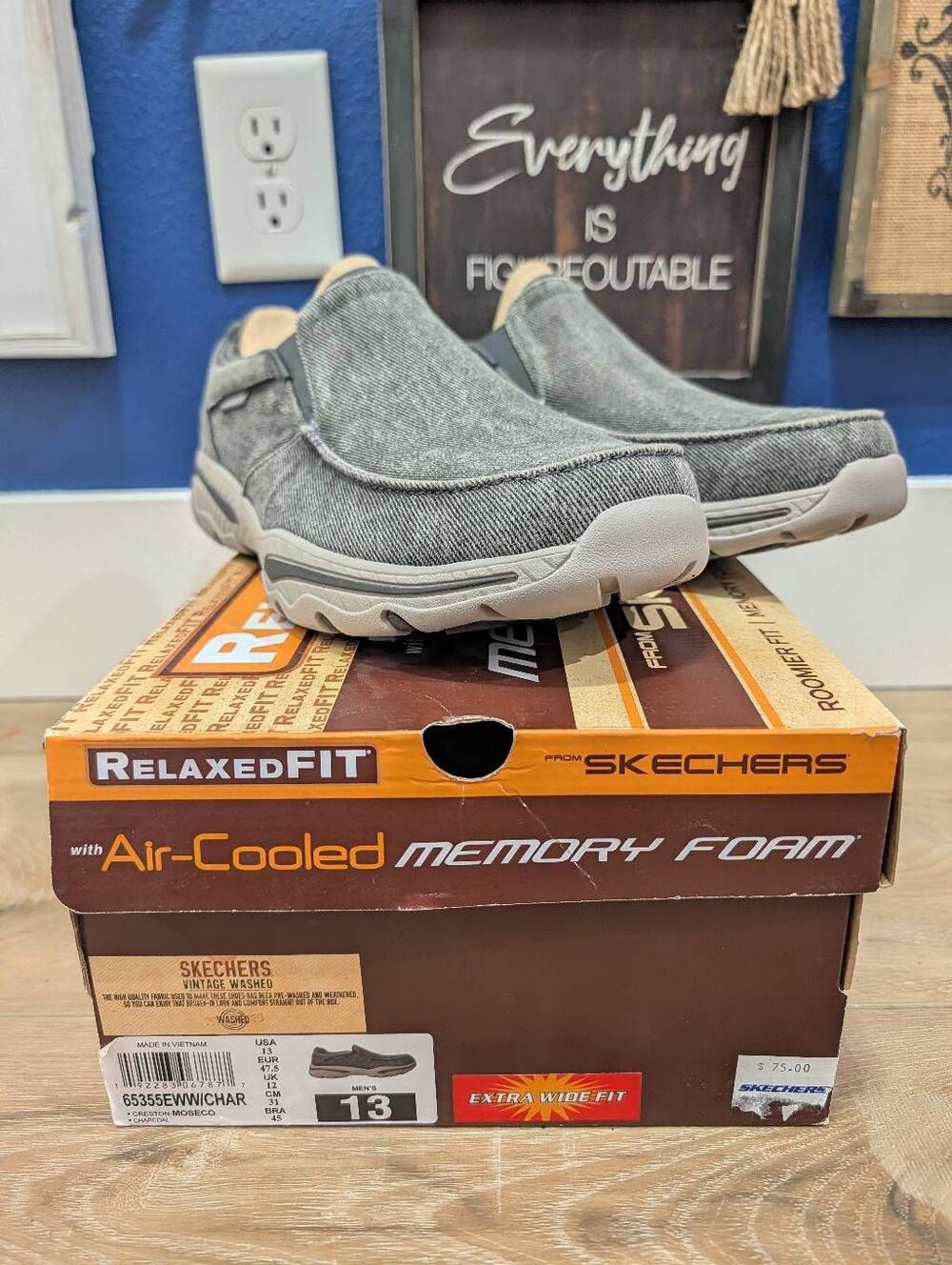 Skechers Creston Moseco Mens 13 Extra Wide 4E Charcoal Slip On Memory Foam BNIB